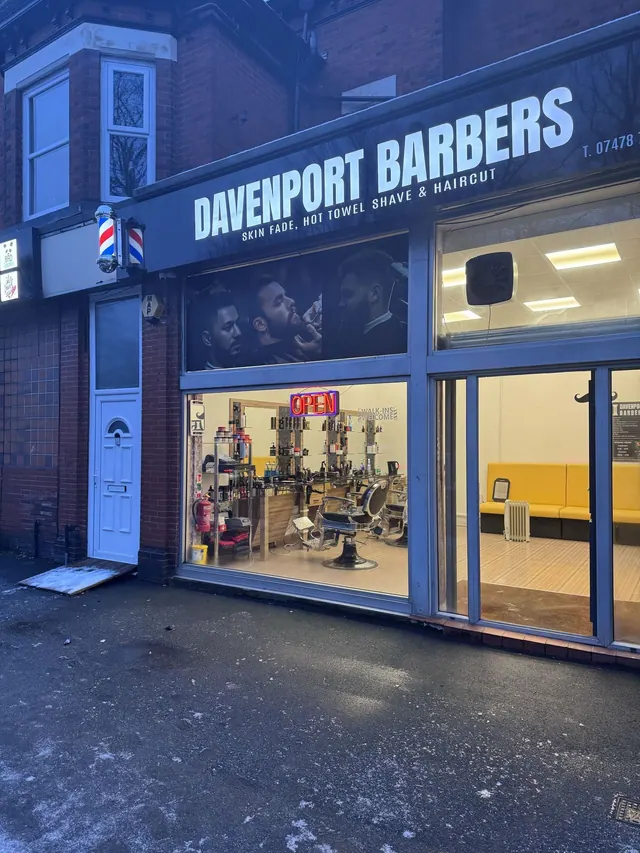 Davenport Barbers lit up in the evening
